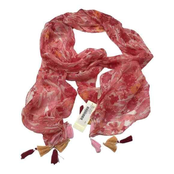Collection 18 Womens Pink Floral Tasseled Rectangle Scarf 12x96 NWT - Picture 1 of 16